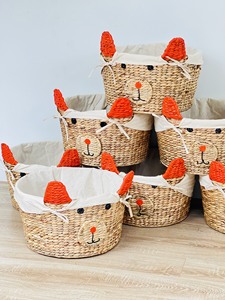 Cesta de almacenamiento multifunción de ratán con cara de animal bonita y ecológica moderna, estilo circular para decoración de habitación de niños - Product Image 2