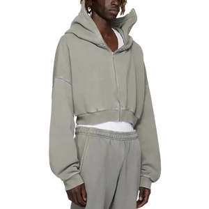 Sweat à capuche à fermeture éclair en éponge française personnalisé pour hommes 450-500gsm finition délavée Vintage High Street Style 100% coton coupe régulière - Product Image 5