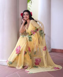 Premium Pure Soft Cut Dana Handwork Floral Printed Soft <b>Organza</b> Designer Saree Collection - Product Image 6