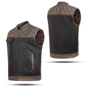 Gilet en cuir véritable pour motocycliste classique pour homme, vente en gros à prix avantageux, surpiqûres contrastées - Product Image 6