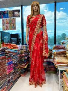 Blusa de trabajo de Organza con bordado, traje tradicional indio, Color rojo, estampado Digital, con borde de encaje, novedad de 2022 - Product Image 2