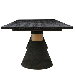 Table de salle à manger rectangulaire moderne Gemini avec base sur pieds, plateau en bois d'acacia à grain prononcé et finition corde texturée, finition noire, pour la maison et la cuisine - Product Image 3