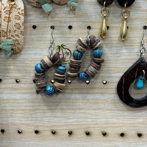 Coco Eco Brand Fashionable Wooden Earrings Trendy Accessory for Jewelry Lovers/ Handmade Coconut Shell Earring - Product Image 5