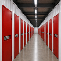 Casillero de Almacenamiento con Puerta Abatible Roja con Cerradura, Diseño de Pasillo de Doble Cara, Unidad de Almacenamiento Comercial para Interiores