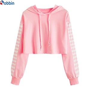 Sweat à capuche court pour femme en molleton de coton décontracté, avec logo brodé personnalisé sur le devant, vêtement d'hiver - Product Image 4