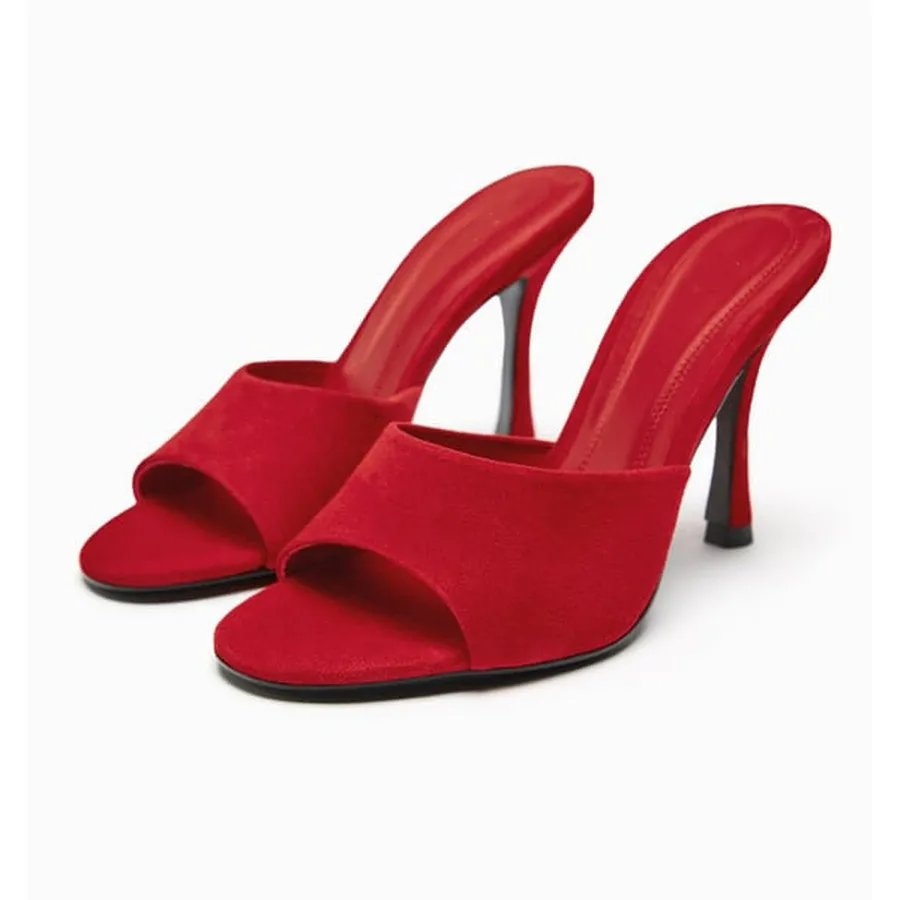 Sandalias sexys de talla grande para mujer, calzado alto con punta abierta, de material de ante, tacones, novedad