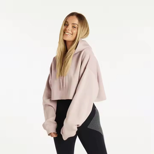 Sudadera con capucha de gran tamaño recortada de mujer de alta calidad personalizada con cuello de cremallera, Jersey de punto de invierno informal, Sudadera con capucha - Product Image 4