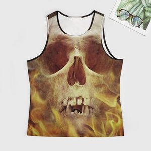 Débardeur sans manches pour homme, motifs personnalisés, crâne enflammé, 100% coton, imprimé numérique, sportif, entraînement, gym, fitness - Product Image 2