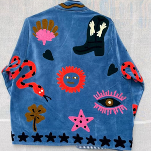 Handmade Suzani Velvet Boho Embroidered Floral Pattern <b>Stand</b> Collar Cotton Filled Winter Jacket - Product Image 1