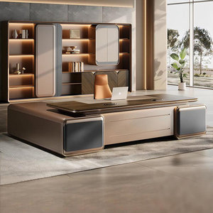 Warm Brown Engineered Wood L-Shaped Executive <b>Desk</b> with Spacious Natural-Grain Work Surface Stable Design 1-Year Warranty - Product Image 1