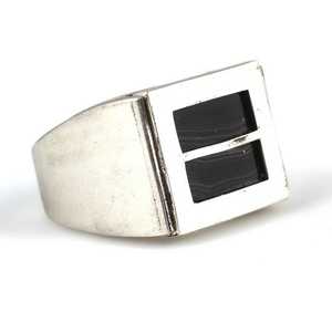 925 Sterling Silver Rectangular Men's <b>Ring</b> Natural Onyx Stone Bezel Setting Rhodium Plated Geometric Pattern for Everyday Wear - Product Image 3
