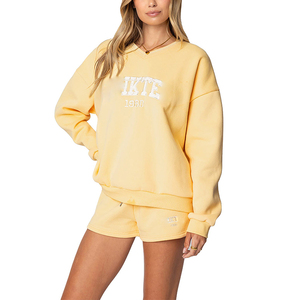 Custom Women Drop Shoulder Casual Logo Embroidered <b>Sweatshirt</b> Spring Autumn Long <b>Sleeve</b> Yellow Women <b>Sweatshirt</b> - Product Image 6
