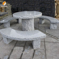 Table ronde en pierre naturelle sculptée à la main avec ensemble de chaises pour jardin et parc