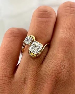 Anillo de compromiso de oro de 14 quilates con corte Ascher de 2ct, piedra doble de moissanita Original con ajuste de semibisel, anillo de boda moderno Toi et Moi - Product Image 5