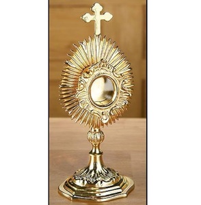 Monstrance en laiton de nouveau style avec finition dorée forme ronde en relief conception excellente qualité avec incrustation de perles pour l'affichage - Product Image 3