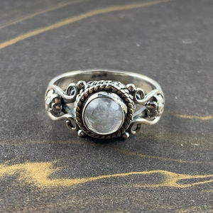 <b>Dainty</b> Handmade Romantic Moonstone <b>Ring</b> 3.6 Grams Rhodium Plated Set in Custom Cut Gemstone Jewelry for Everyday Wear Gifts - Product Image 1