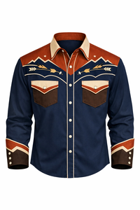 Camisa Vaquera Occidental Unisex Personalizada OEM, Manga Larga, Bordado Floral, Estilo Rodeo, Abotonada, Vintage, Casual, Corte Ajustado, Contraste - Product Image 1