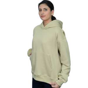 Felpe con cappuccio in cotone 100% con stampa e tinta unita felpe da donna stile invernale caldo abbigliamento alla moda Beige - Product Image 4