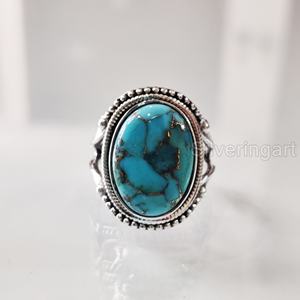 Women's Ring Natural Blue <b>Copper</b> Turquoise Gemstone December Birthstone Bohemian <b>Band</b> Handmade Jewelry 925 Sterling Silver Ring - Product Image 3