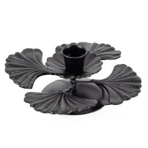 Matte Black Ginkgo Biloba Leaf Metal Candle Holder Modern Nordic Taper <b>Candlestick</b> Wedding Centerpiece Home Table Candle Stand - Product Image 1