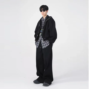ชุดกีฬาแบบ2ชิ้นของผู้ชายแฟชั่นเสื้อฮู้ดมีซิปเสื้อกันหนาวและกางเกงผ้าคอตตอน100% สำหรับฤดูหนาว - Product Image 4