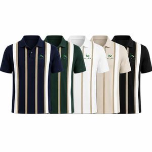 Camiseta Polo Personalizada para Hombre con Rayas Verticales, Estilo Casual Elegante para Verano, Golf, Tenis, Transpirable, de Algodón Piqué, Manga Corta - Product Image 6