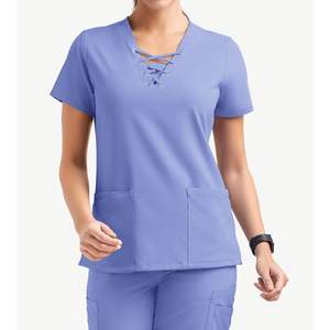 Precio de fábrica al por mayor mujeres Scrub suave antiarrugas Top cordón cónico pantalón médico uniforme personalizable Scrub Set - Product Image 5