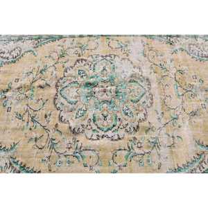 Turkish Vintage Large Rug 5.9x9.4 ft, Green <b>Yellow</b> Solid Rug - Product Image 5
