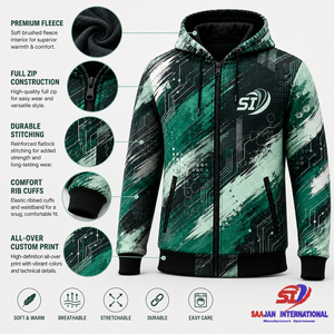 Sudadera con capucha personalizada con diseño de circuito Jade Brush, chaqueta streetwear con cremallera completa, ropa al por mayor OEM ODM - Product Image 4