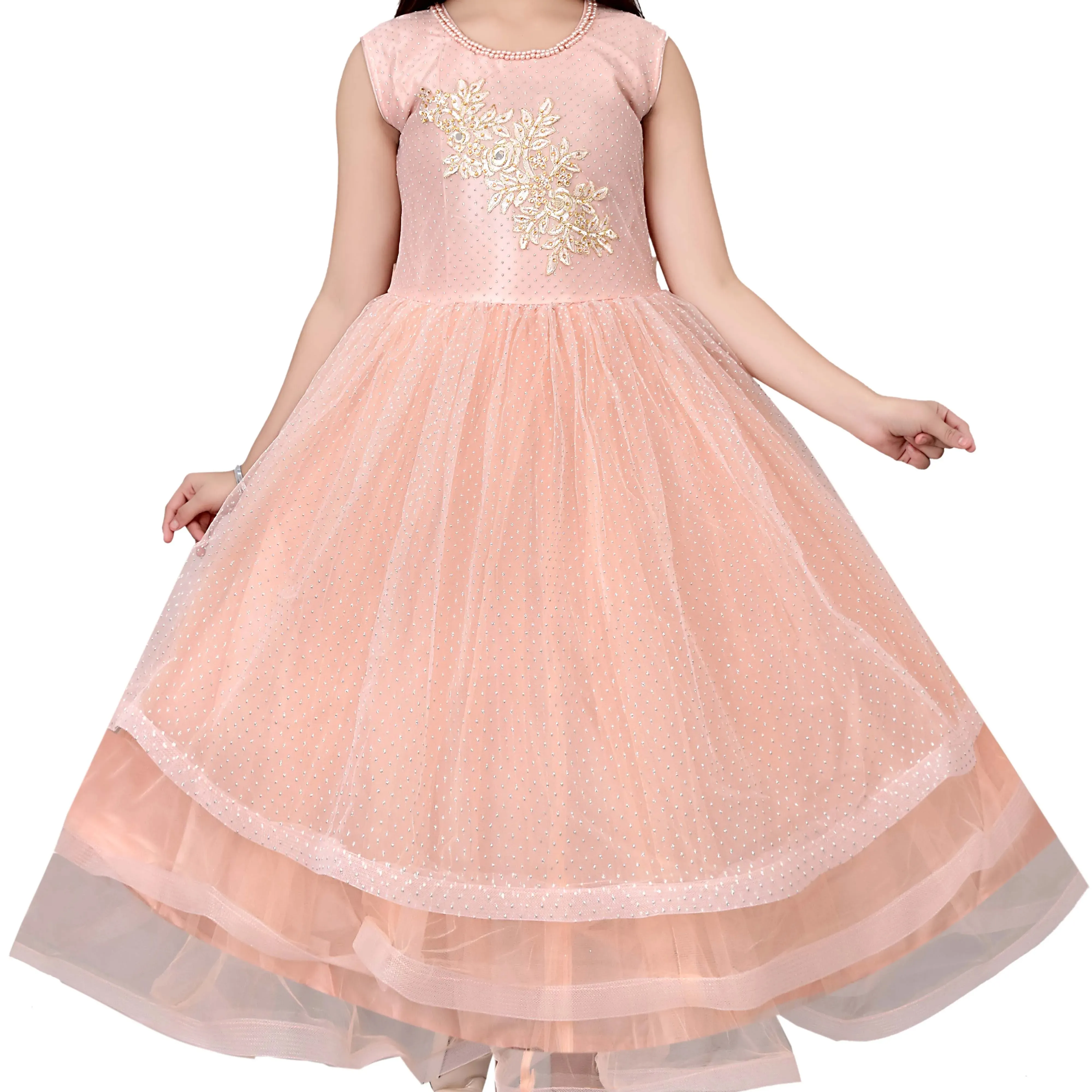 Chất lượng tốt nhất thiết kế thời trang truyền thống vá Net dài maxi Gown DRESS cho cô gái 3-10 năm trong mục Chứng Khoán
