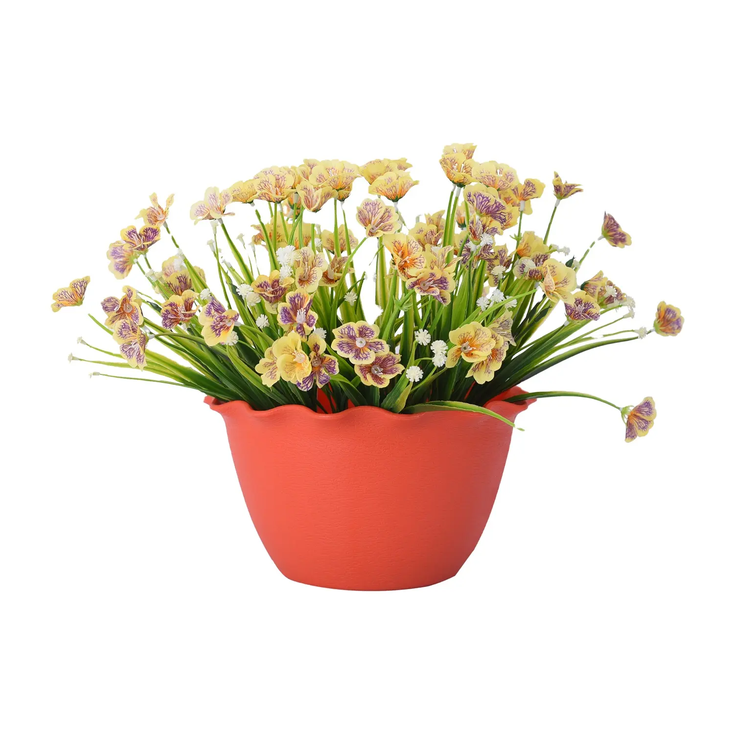 Vaso per piante rotondo da appendere a parete in plastica con bordo ondulato vaso per fiori in plastica in stile ceramica può essere messo su pavimento/giardino molto carino