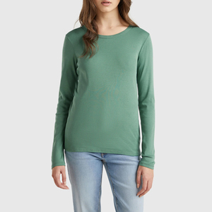 2025 camiseta de mujer cuello personalizado manga larga OEM ODM diseño calidad algodón camiseta para mujer - Product Image 5