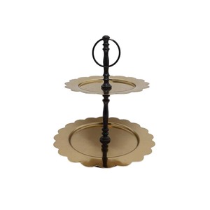 Soporte de pastel de diseño elegante de forma redonda de Metal de dos niveles acabado en oro y negro para cumpleaños evento Fiesta soporte de exhibición hecho a mano - Product Image 1