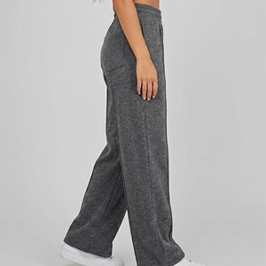 Hot Selling 100% Cotton Fleece <b>Elastic</b> Waistband Drawstring Closure Casual Style Mid Waist Lightweight WIde Leg Sweatpants - Product Image 5