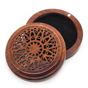 NATURAL WOOD <b>AGARWOOD</b> BOX / ELEGANT ROUND <b>INCENSE</b> HOLDER / MADE in VIETNAM - Product Image 1