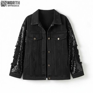Mode Fringe Denim Manteau Paillettes Lavées Déchiré Distressed Tassel Veste Pour Les Femmes - Product Image 1