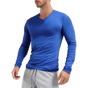 Vêtements pour hommes T-shirts à la mode, col en V, coupe ajustée, hauts à manches longues, maillot de corps décontracté, couleur unie, manches longues, hauts - Product Image 1