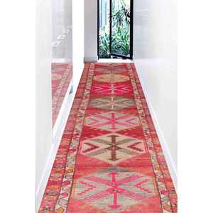 <b>Red</b> Turkish Oushak Rug: Geometric Hallway Runner Printed Rug,Nonwoven Thin Rug - Product Image 1