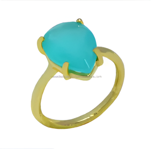 Genuine Prong <b>Set</b> Aqua Chalcedony Gemstone Gold Plated925 Silver <b>Ring</b> Jewelry Fashionable <b>Ring</b> <b>For</b> Wedding Anniversary <b>For</b> <b>Women</b> - Product Image 3