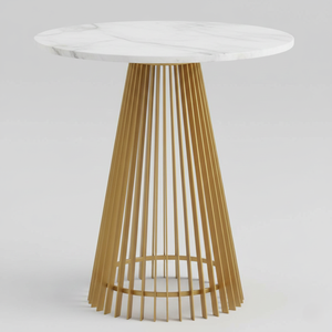 Mesa Alta Redonda de Hierro y Mármol Blanco, Diseño Moderno, Ecológica, Duradera y Ligera, para Cafetería, Tienda de Té con Leche, Uso en Oficina - Product Image 1