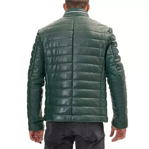 เสื้อแจ็คเก็ตขนเป็ดหนังแท้สำหรับผู้ชายหนังขนแกะบุนวมสีเขียวแท้ - Product Image 2