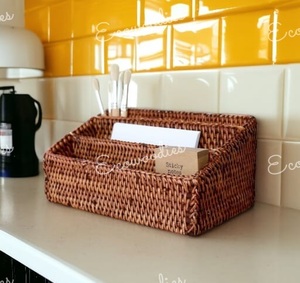 Cesta Organizadora de Mimbre Natural Moderna Multifuncional para Escritorio, Sala de Estar, con Compartimentos para Papel y Otros Artículos - Product Image 3