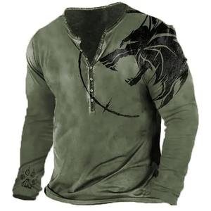 High Quality Men's Casual Long-Sleeved <b>T</b>-<b>Shirt</b> Autumn 3D <b>Wolf</b> Pattern Loose <b>Shirt</b> Design - Product Image 3