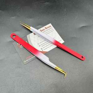 Pince à cils à pointe en fibre de logo personnalisé, rouge, blanc, droite à 90 degrés, forte adhérence, pince à cils en acier inoxydable durable - Product Image 4