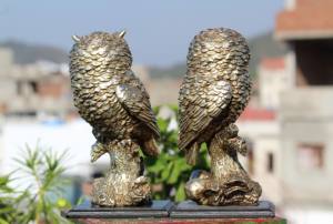Antiques Nirmala : Ensemble de deux hiboux en résine faits à la main, technique de moulage carré, décoration Feng Shui pour la maison, pièce de décoration de table, meilleur cadeau, Rajasthan - Product Image 2
