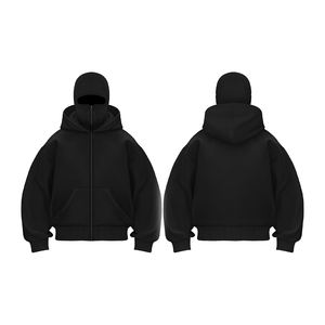 Custom Double Layer Ninja Balaclava <b>Hoodie</b> Heavy Weight Zip Fleece Mask Manufacturers Embroidered Cotton <b>Hoodie</b> - Product Image 1