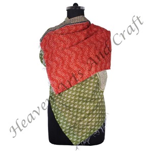 SC1015 Vintage Kantha Work Cotton Handmade <b>Scarf</b> Trendy Design Girls Allover Hand Stitched Plain Style <b>Long</b> Length - Product Image 2