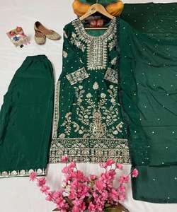 ชุดคอตตอนผ้า Georgette ปักลายลำดับด้านบนด้านล่าง dupatta ผ้าคอตตอนแฟนซีชุดแต่งงานราคาพิเศษ - Product Image 5