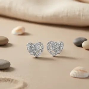 Pendientes de Botón con Circonita y Baño de Rodio Delicado para Mujer, Regalos Modernos para Fiestas - Product Image 1