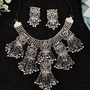 Conjunto de collar oxidado, joyería india de estilo elegante, esmalte de plata, ropa de fiesta de diseño, joyería de moda de estilo bonito - Product Image 1